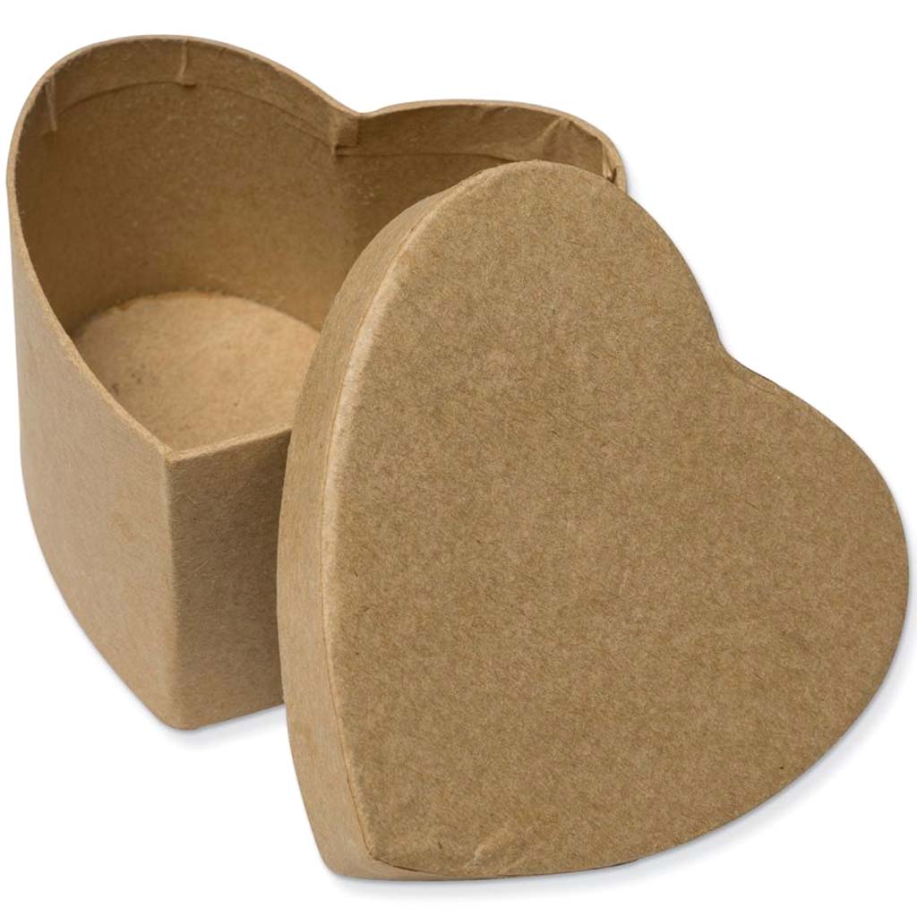 Paper Mache Heart Box 3-1/2in x 3-1/2in x 2in