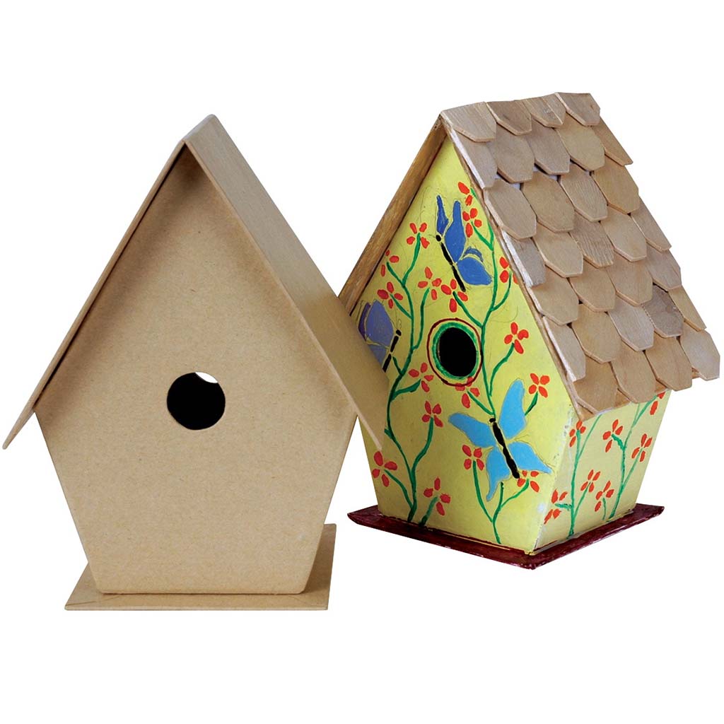 Papier Mache Bird House 6.75in