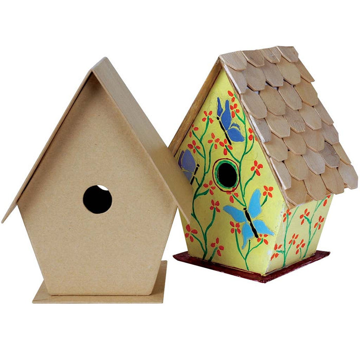 Papier Mache Bird House 6.75in