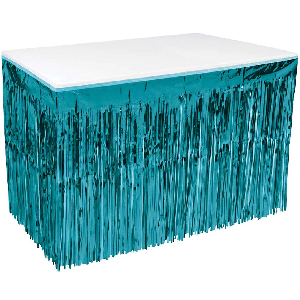 Metallic Table Skirting Turquoise, 30in x 14ft