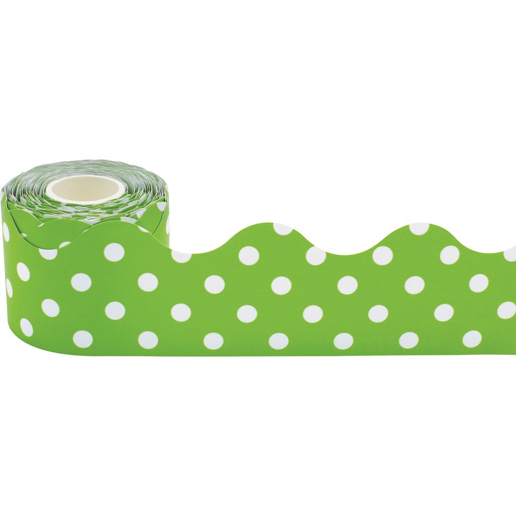 Lime Polka Dots Scalloped Rolled Border Trim