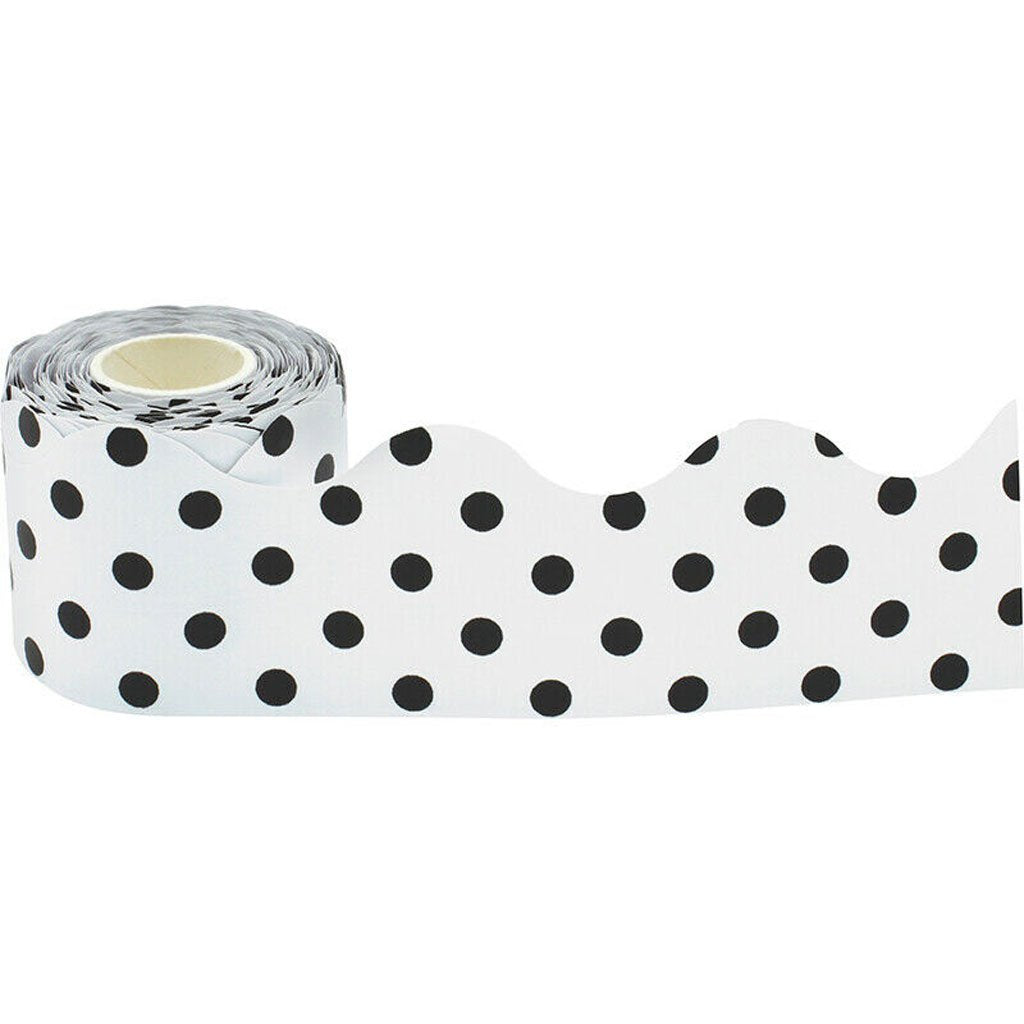 Black Polka Dots On White Scalloped Rolled Border Trim