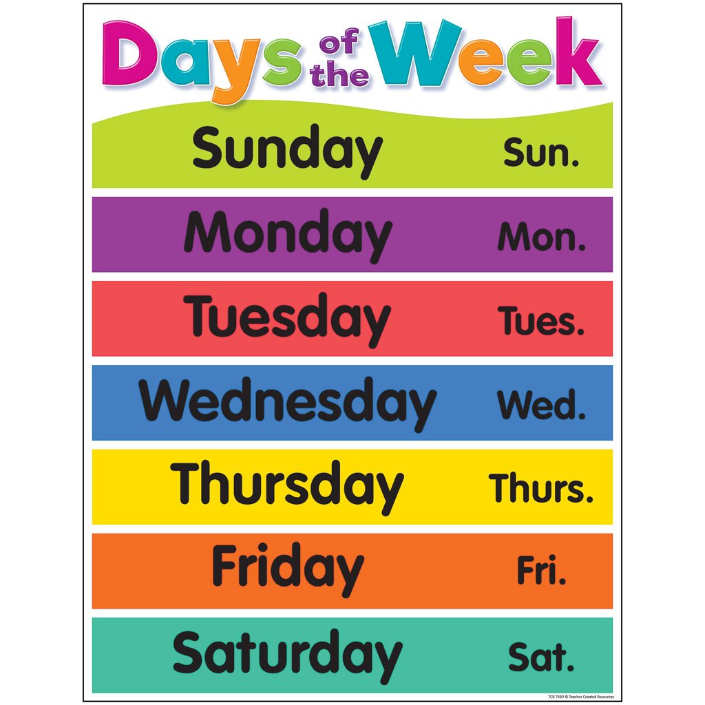 Colorful Days of the Week Chart