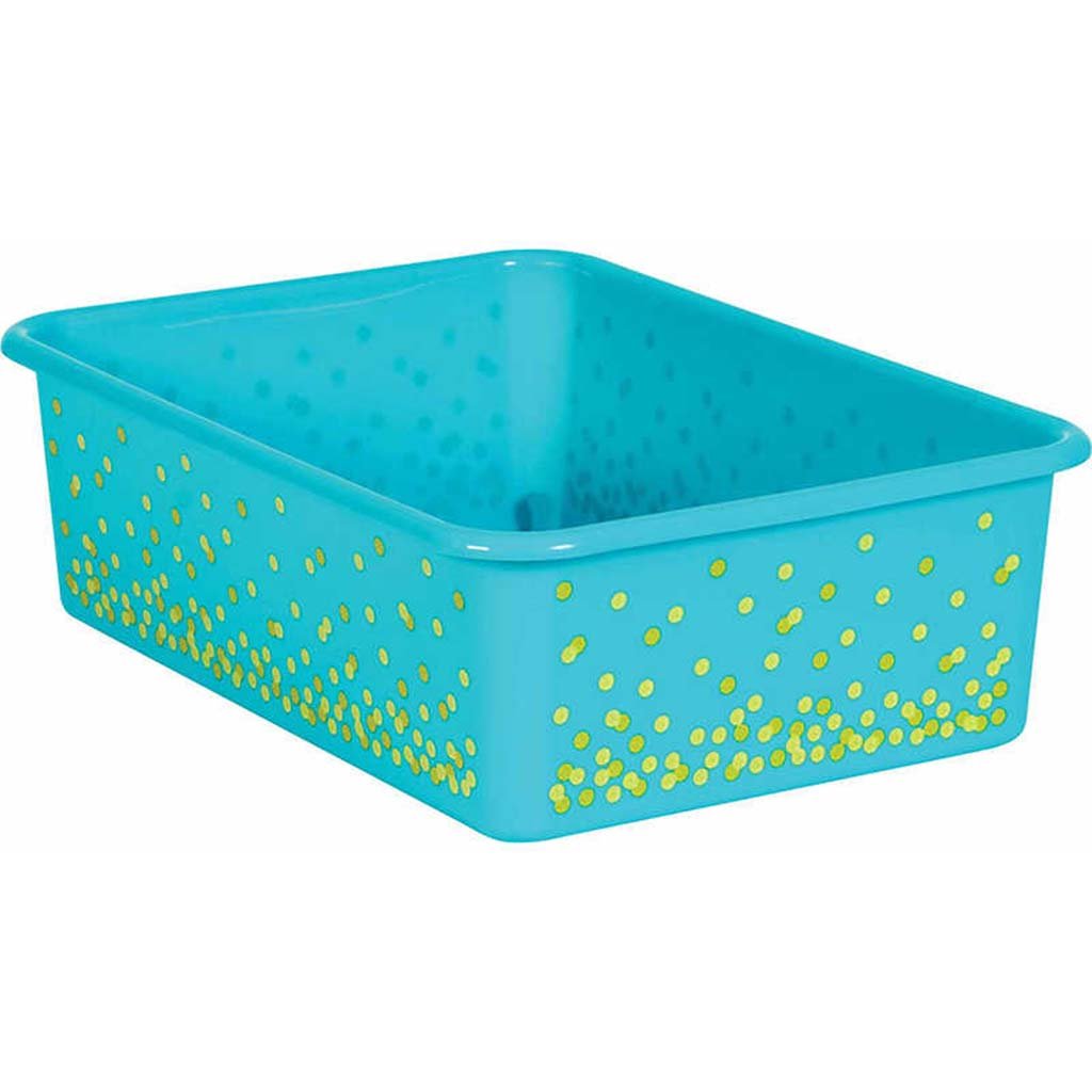 Plastic Storage Bin Large Teal Confetti