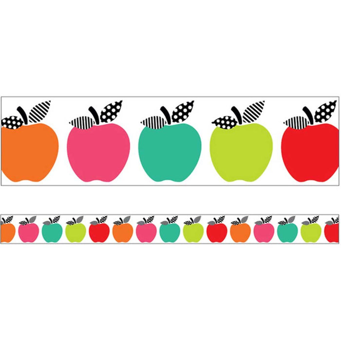 Black, White & Stylish Brights Apples Straight Borders