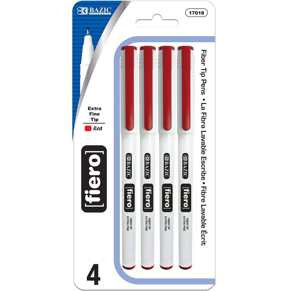 Bazic Fiero Red Fiber Tip Fineliner Pen Pack of 4