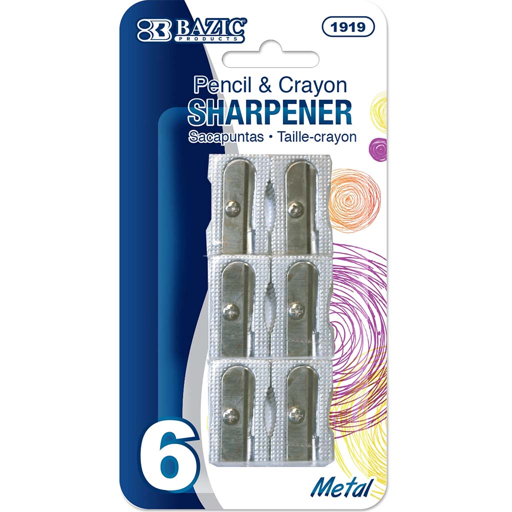 Bazic Single Blade Metal Pencil Sharpener Pack of 6