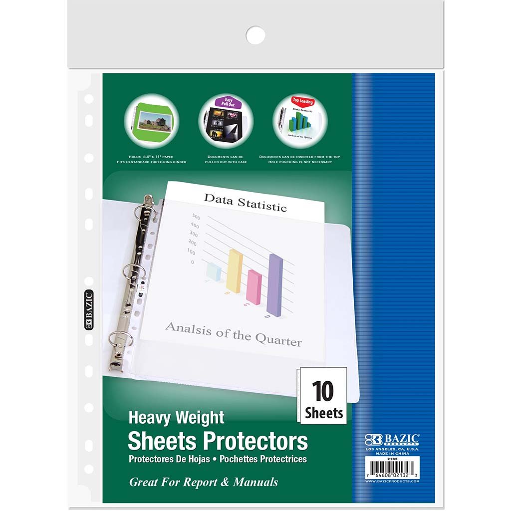 Bazic Sheet Protectors Heavy Weight Top Loadings Pack of 10