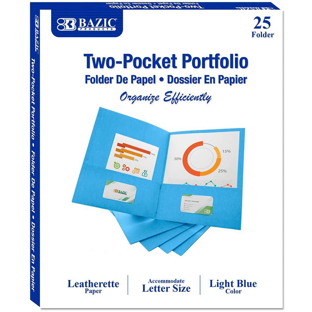 Bazic 2-Pockets Portfolios Premium Light Blue Color