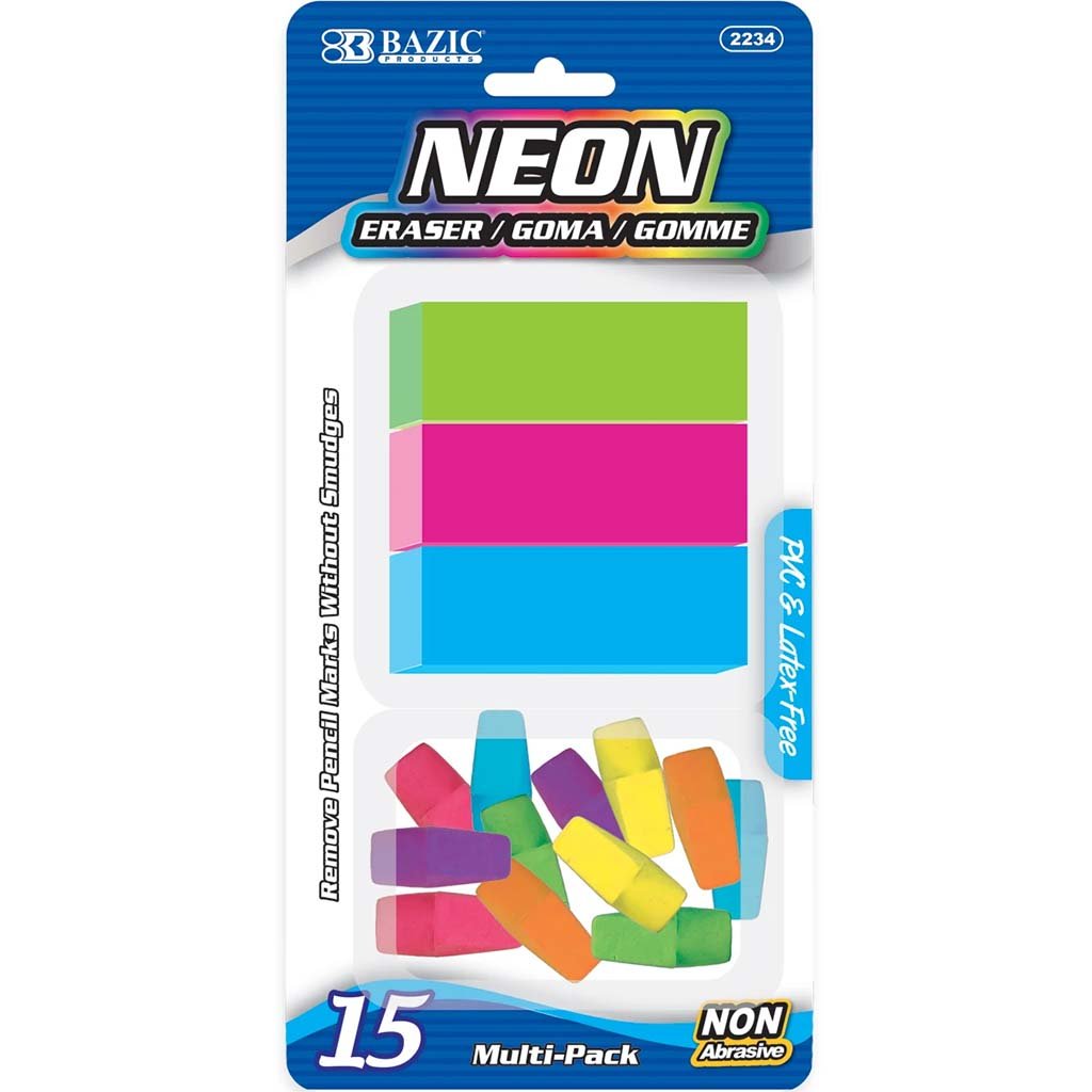 Bazic Neon Eraser Sets Pack of 15