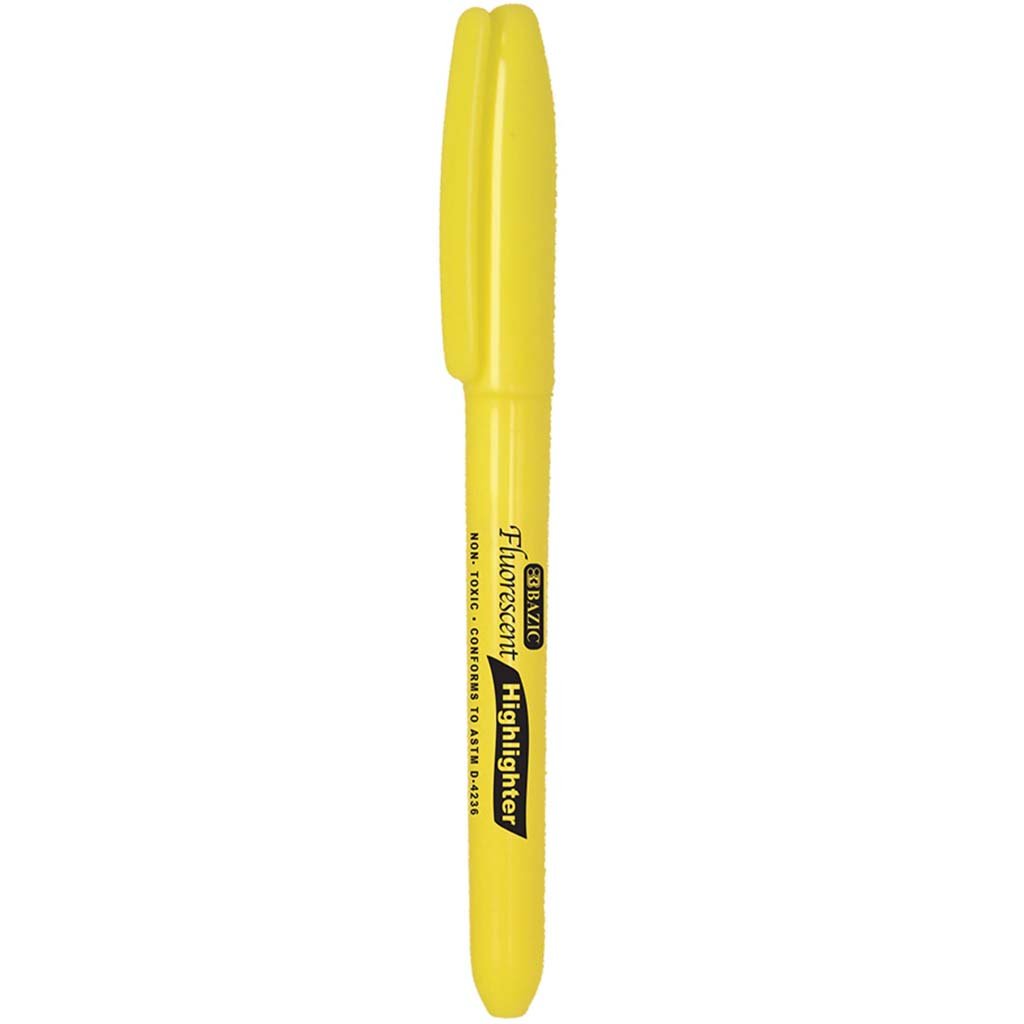 Bazic Pen Style Fluorescent Highlighter Yellow with Pocket Clip