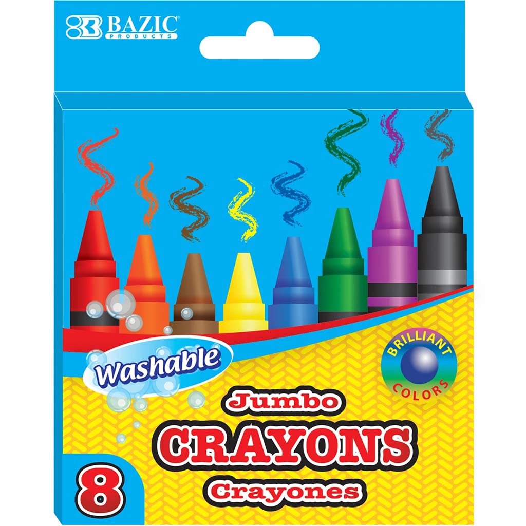 Bazic Premium Washable Jumbo Crayons 8 Color