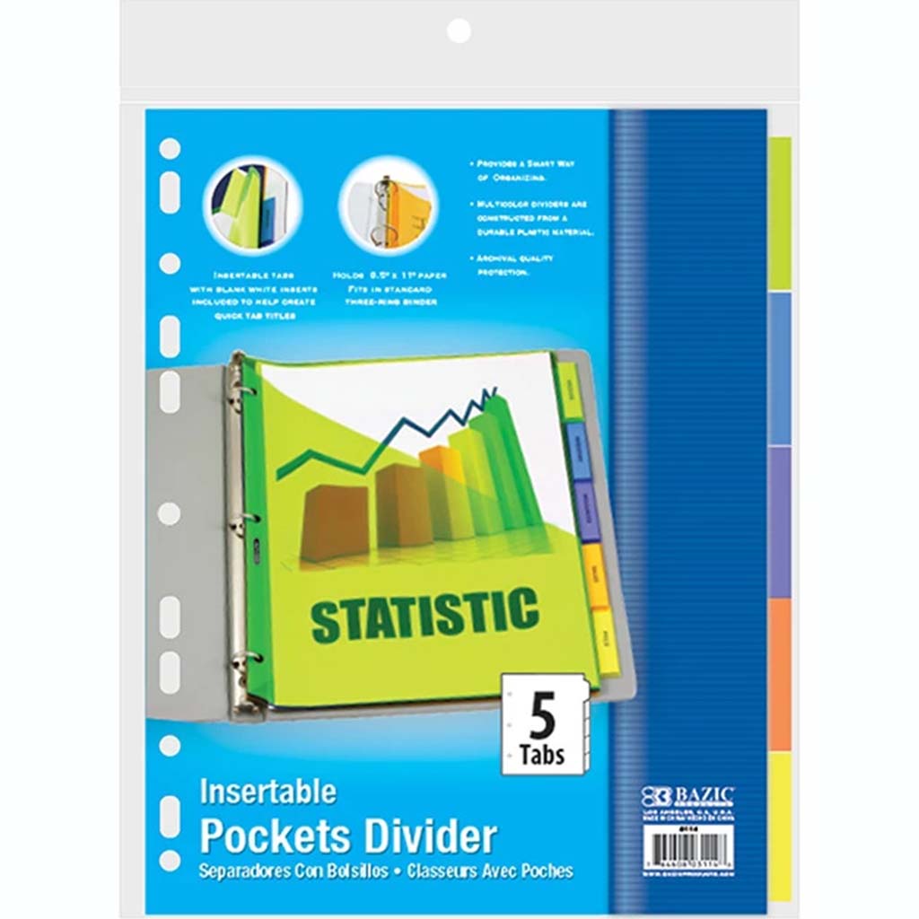 Bazic Pockets Dividers with 5-Insertable Color Tabs