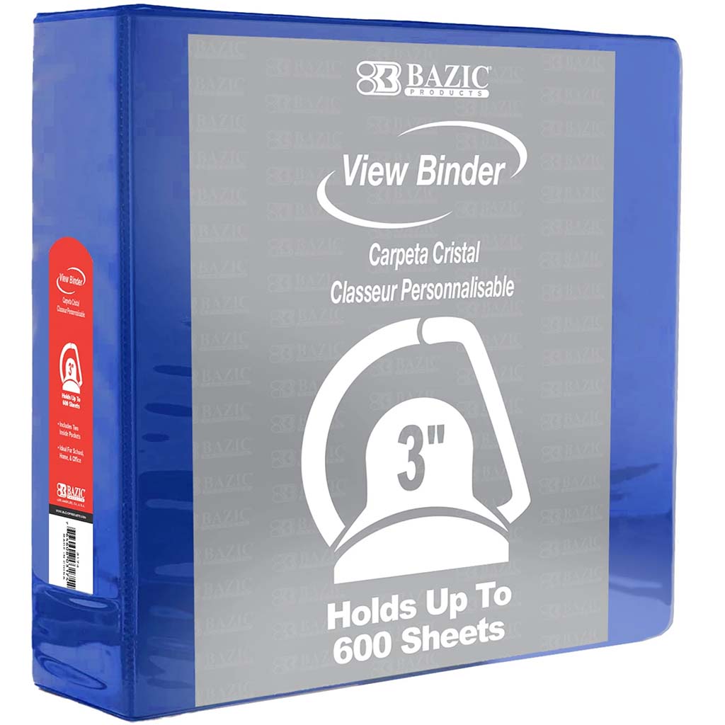 Bazic Binder View Slant D-Ring with 2 Pockets 3in Blue