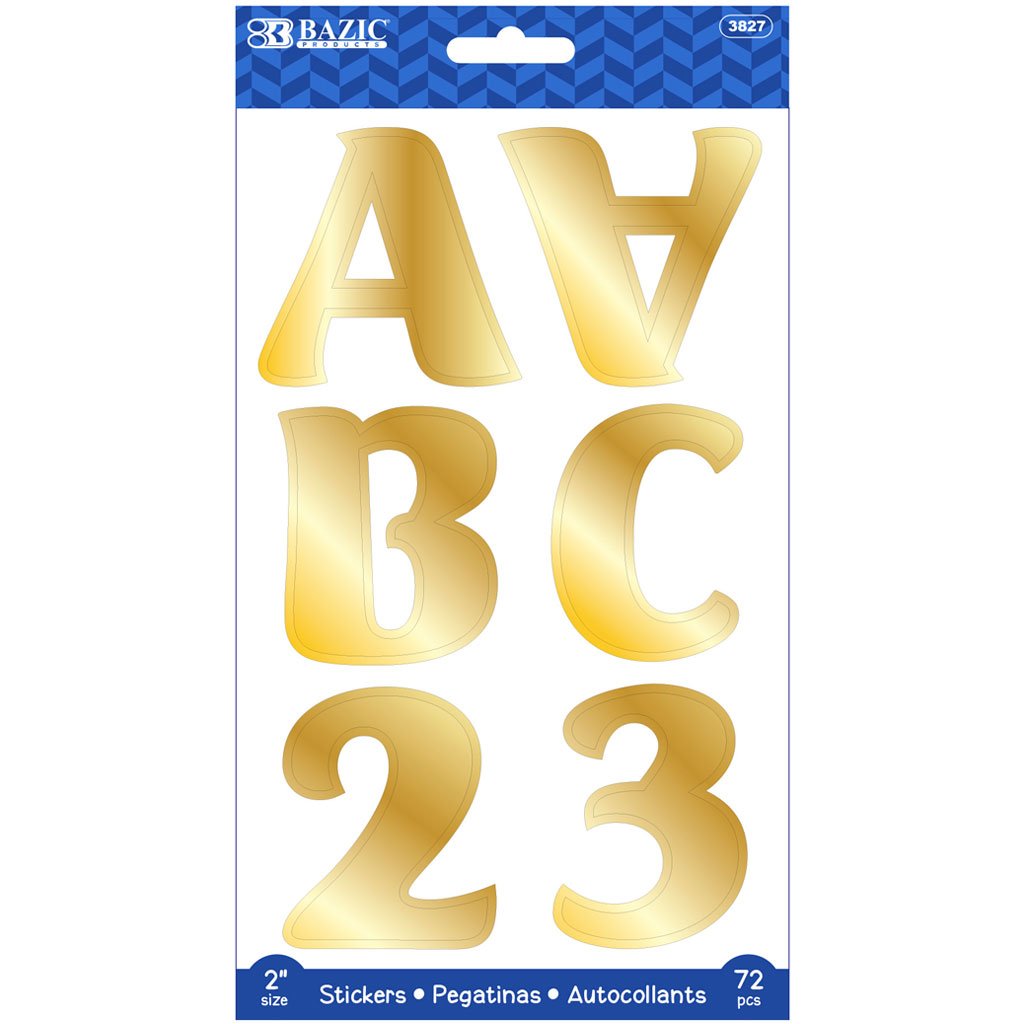 Bazic Alphabet and Number 2in Metallic Gold Color 10Sheets