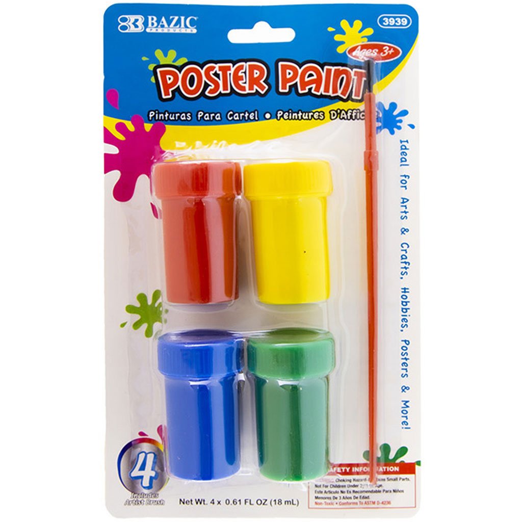 Bazic Poster Paint with Brush 4 Color 18ml