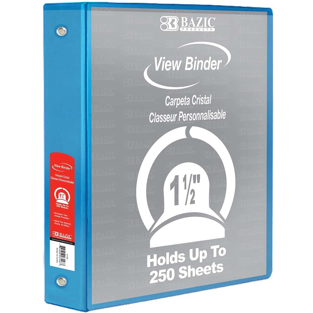 Bazic 3-Ring View Binder with 2 Pockets 1.5in Cyan