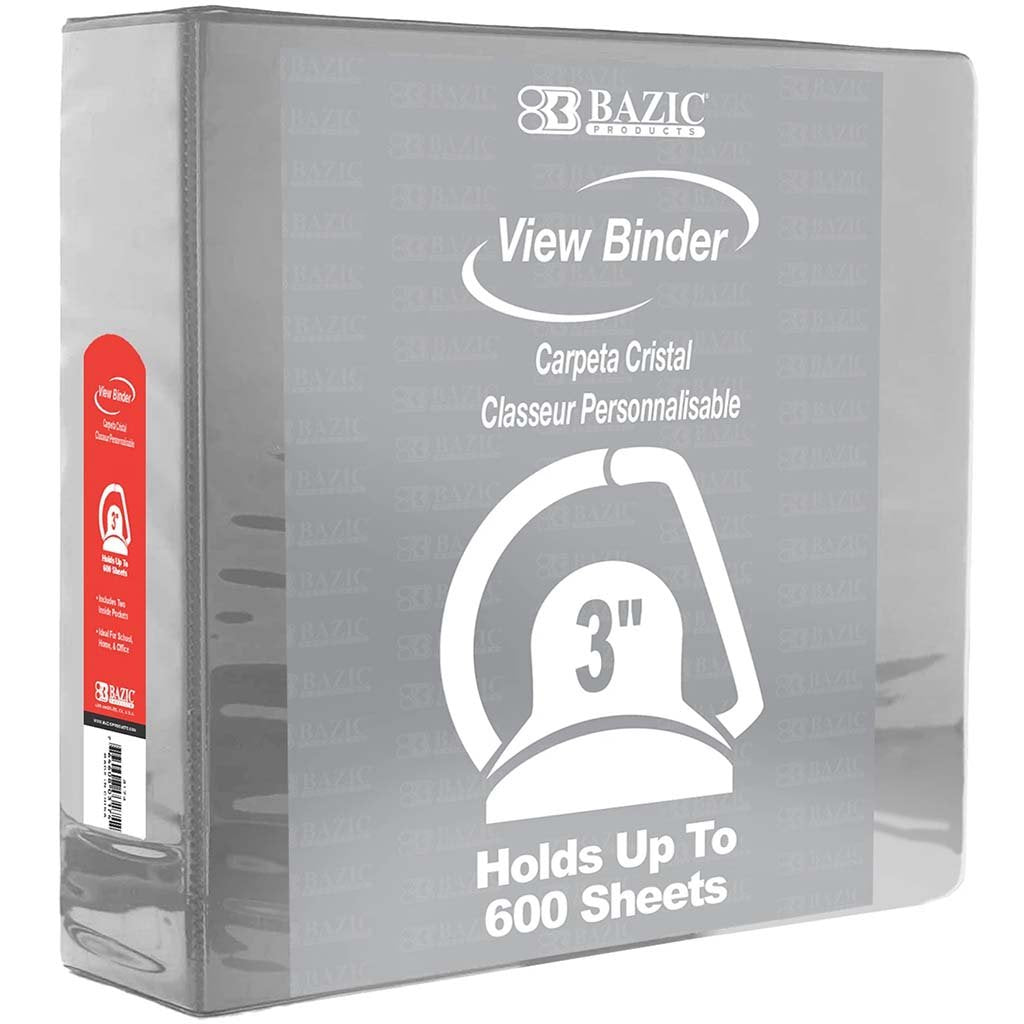 Bazic Binder View Slant-D Ring with 2 Pockets 3in Gray