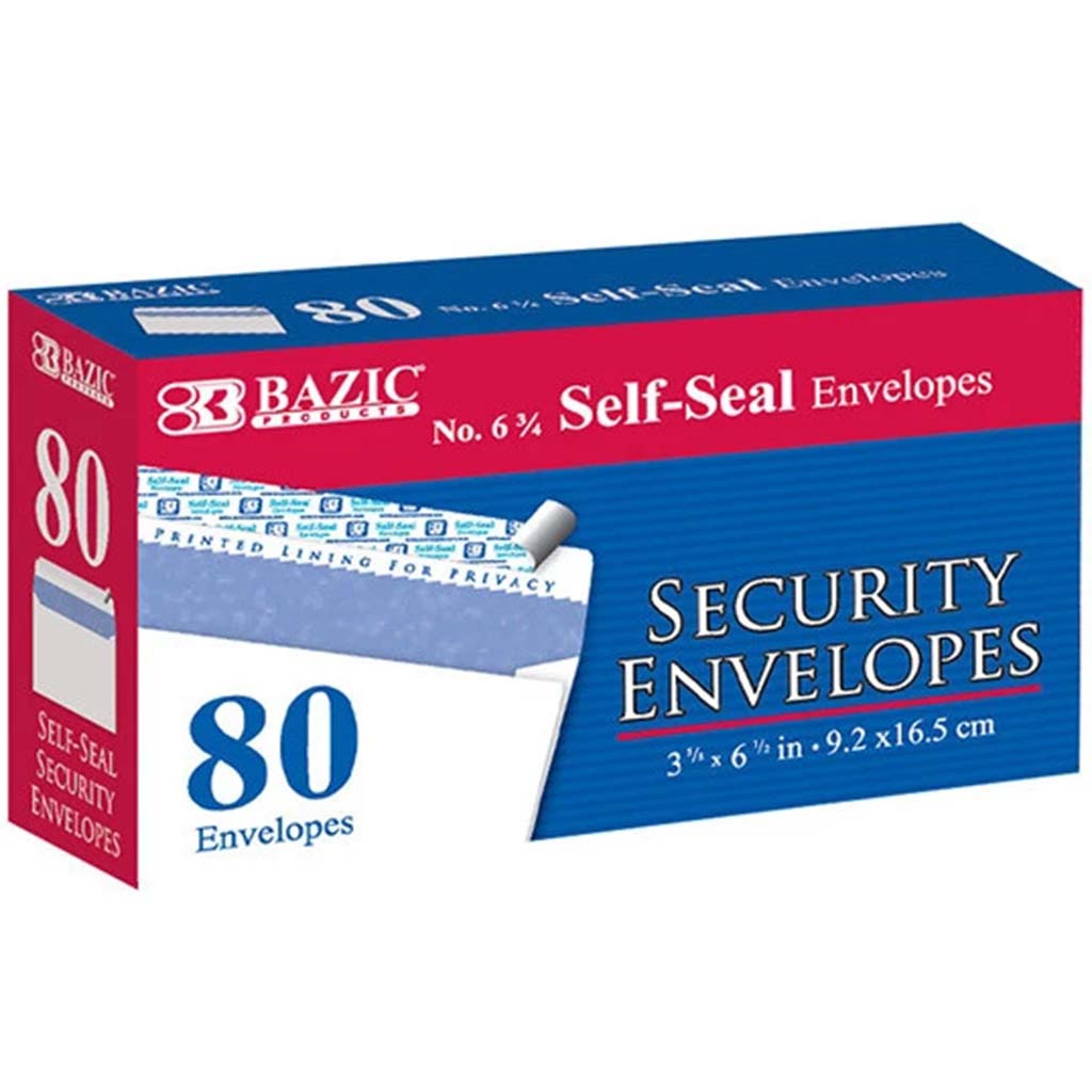 Bazic Self-Seal Security Envelope Pack of 80