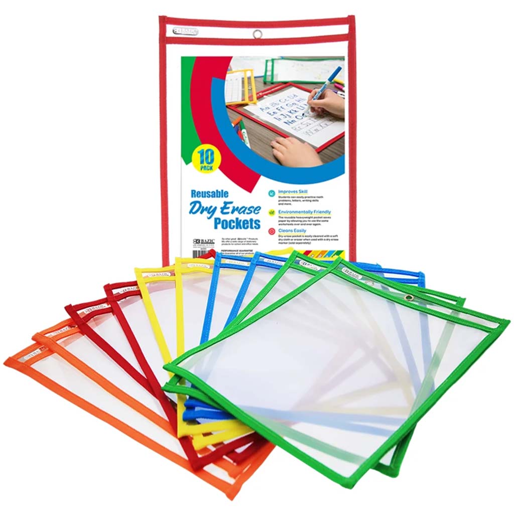 Bazic Reusable Dry Erase Pockets Pack of 10