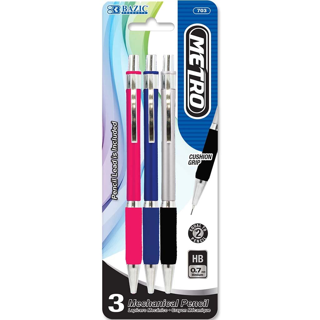 Bazic Metro 0.7mm Mechanical Pencil Pack of 3