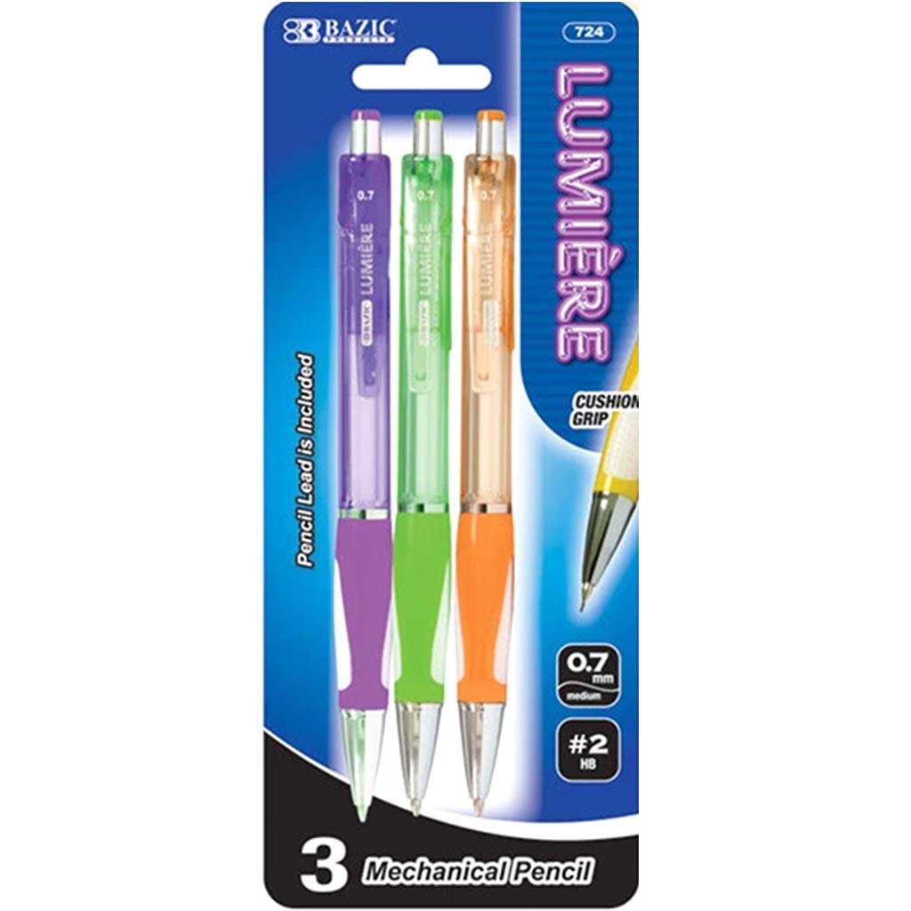 Bazic Lumiere Mechanical Pencil with Grip 0.7mm Pack of 3