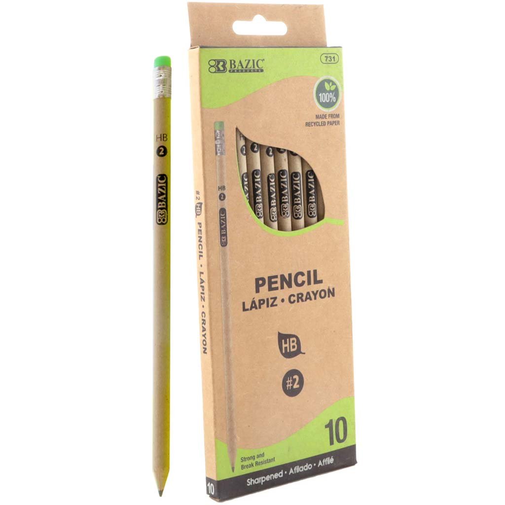 Bazic Recycled Newspaper Pencil Pre-sharpened #2 HB 10pcs