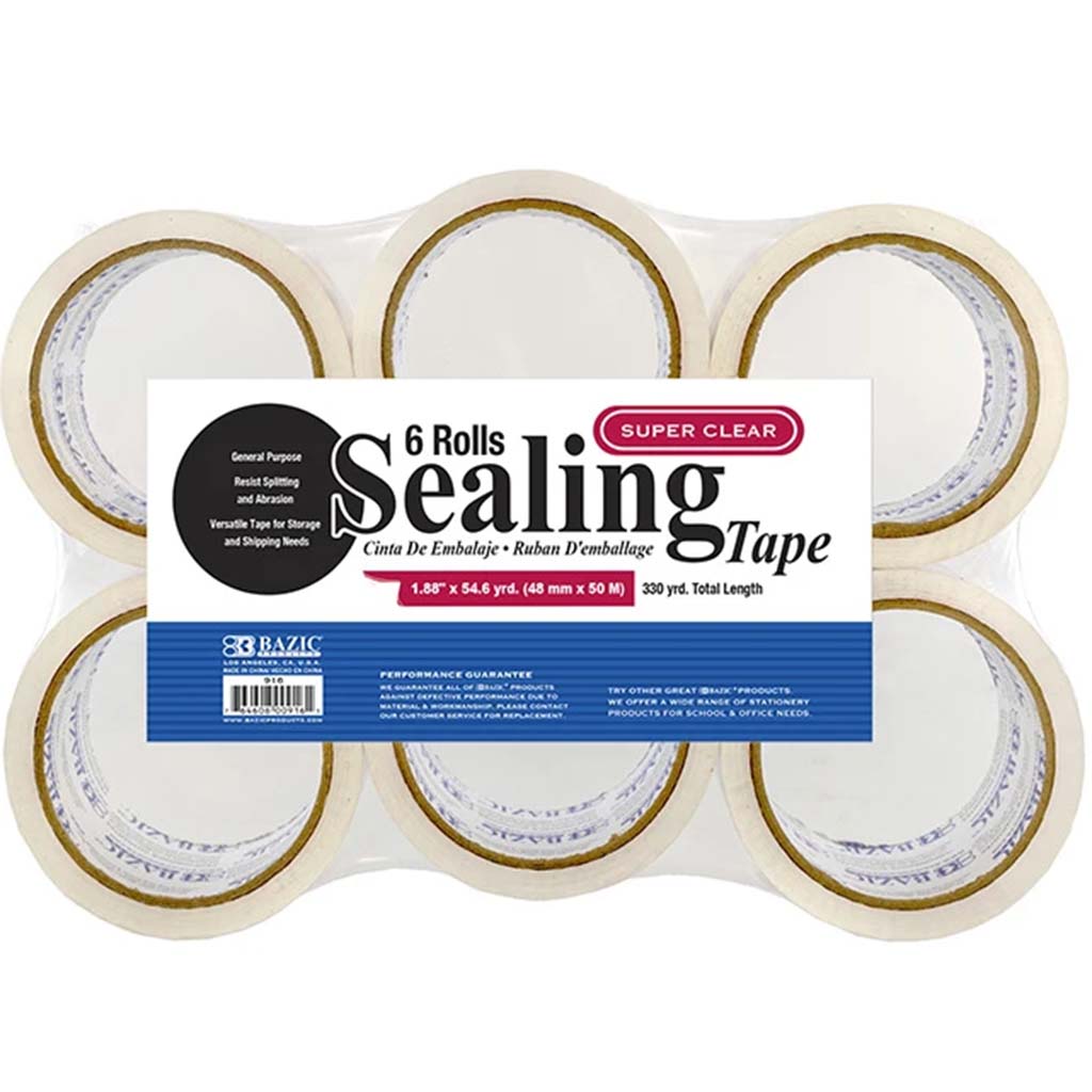 Bazic Clear Packing Tape 1.88in x 54.6yd Pack of 6