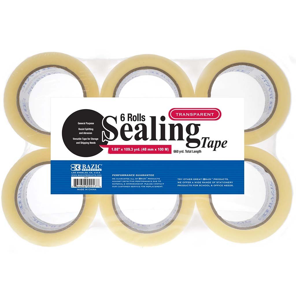 Bazic Clear Packing Tape 1.88in x 109.3yd Pack of 6