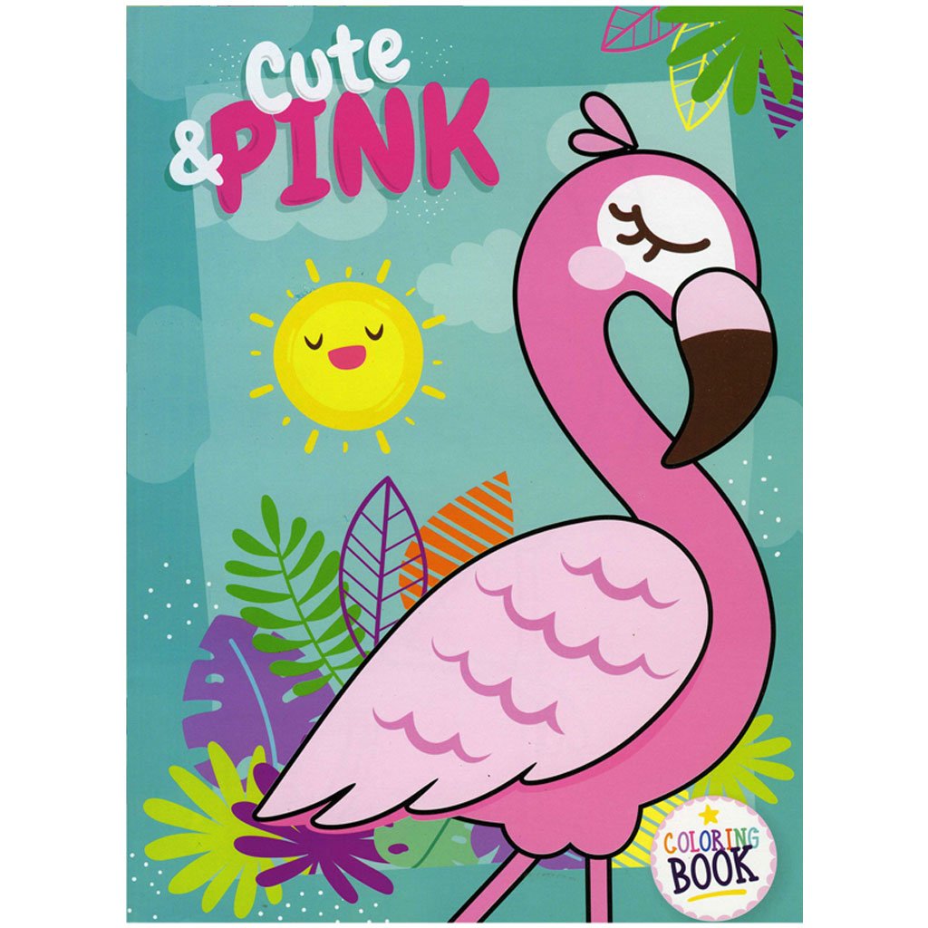 Bazic Flamingo Cute and Pink Green Coloring Book