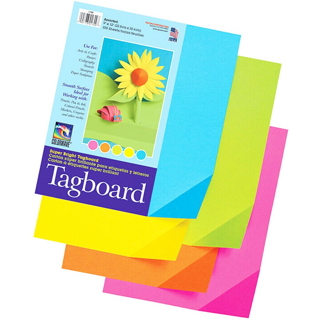 Super Bright Tagboard 9in x 12in 100 Sheets 5 Assorted Colors