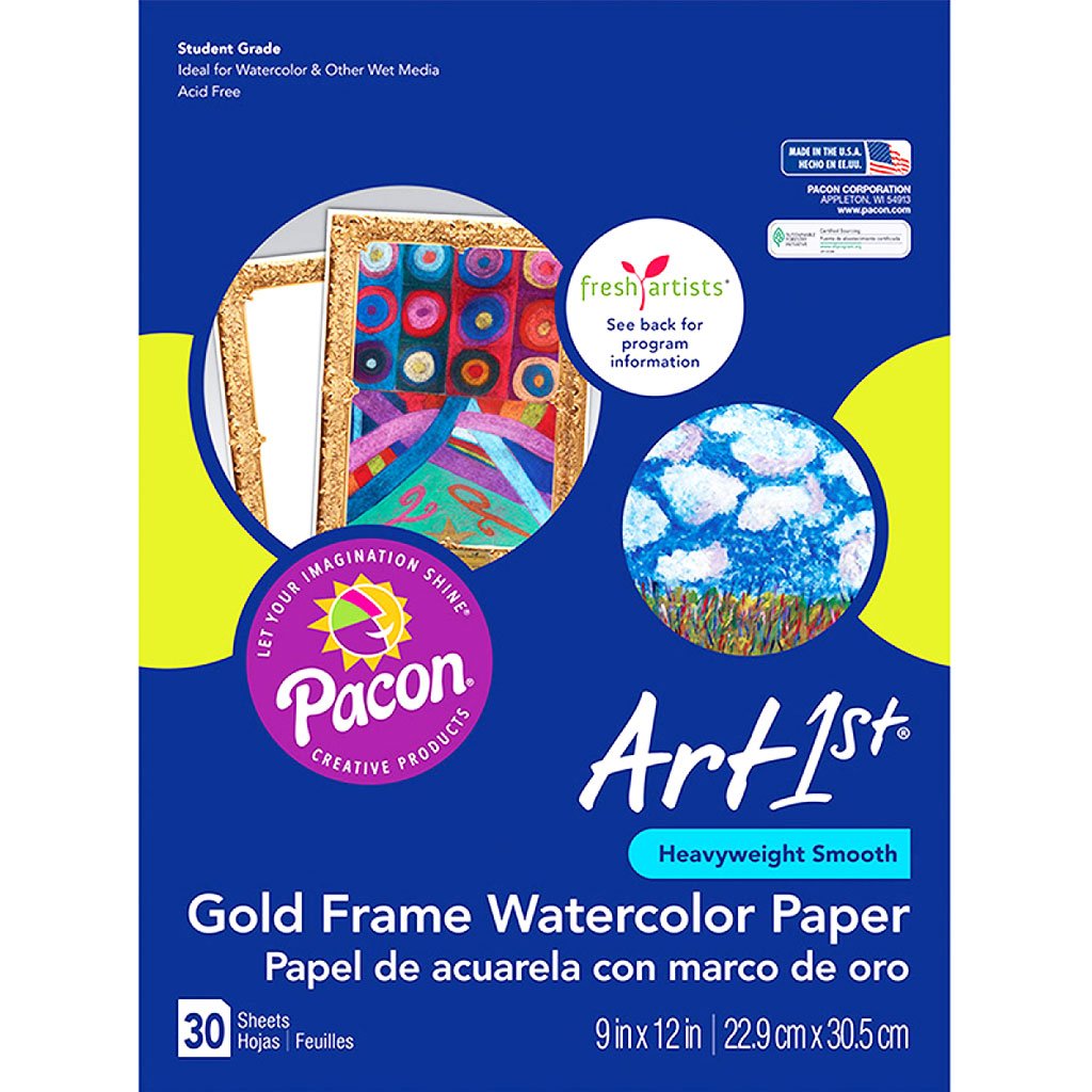 Gold Frame Watercolor Paper 9in x 12in 30 Sheets