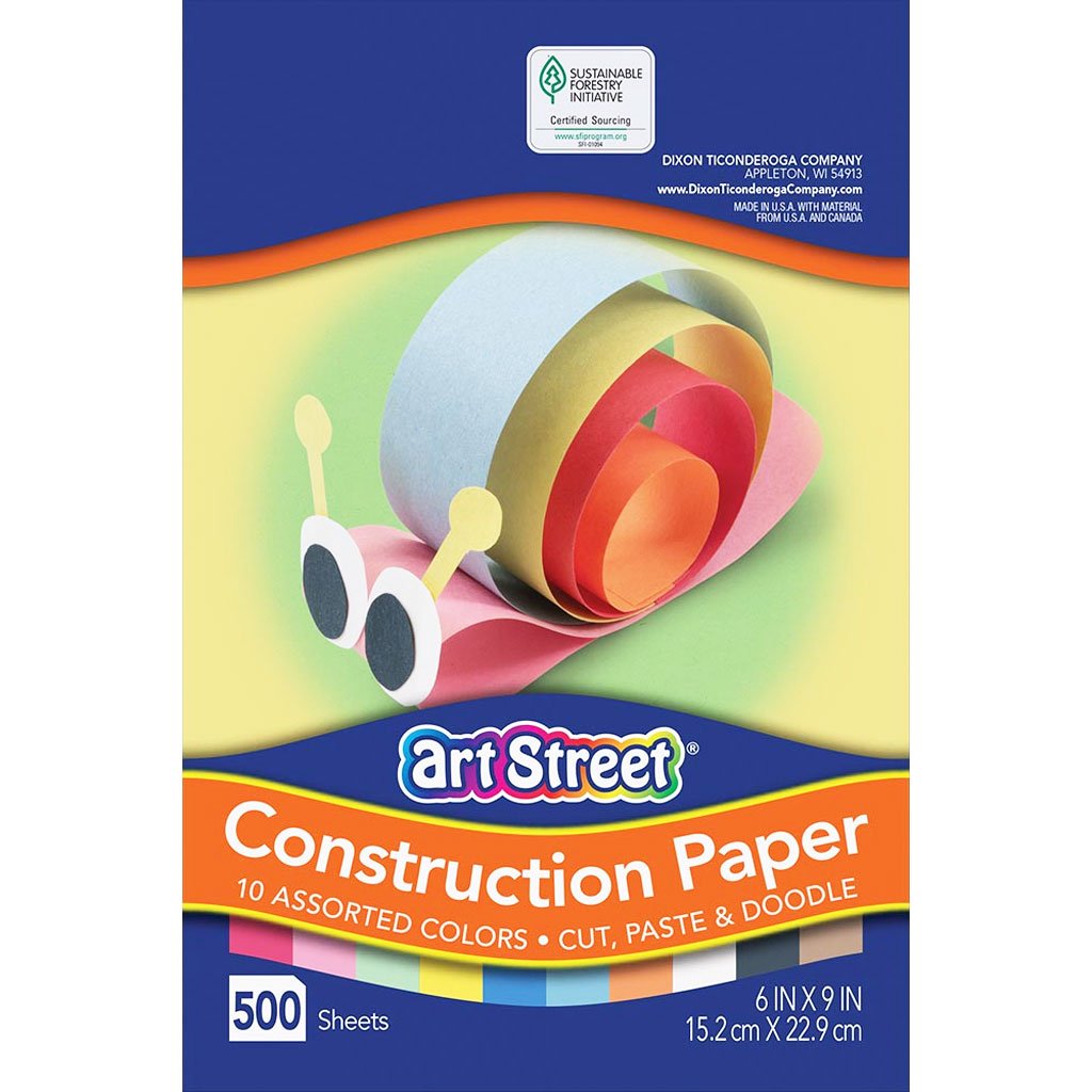 Lightweight Construction Paper 10 Assorted Colors 6in x 9in 500 Sheets