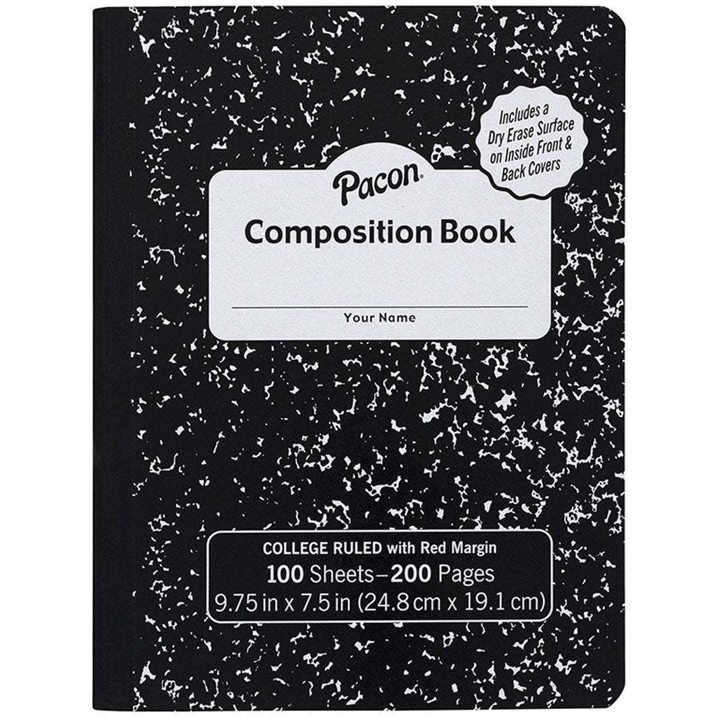 Wide Composition Books with Dry Erase Surfaces 9 3/4in x 7 1/2in Black Marble