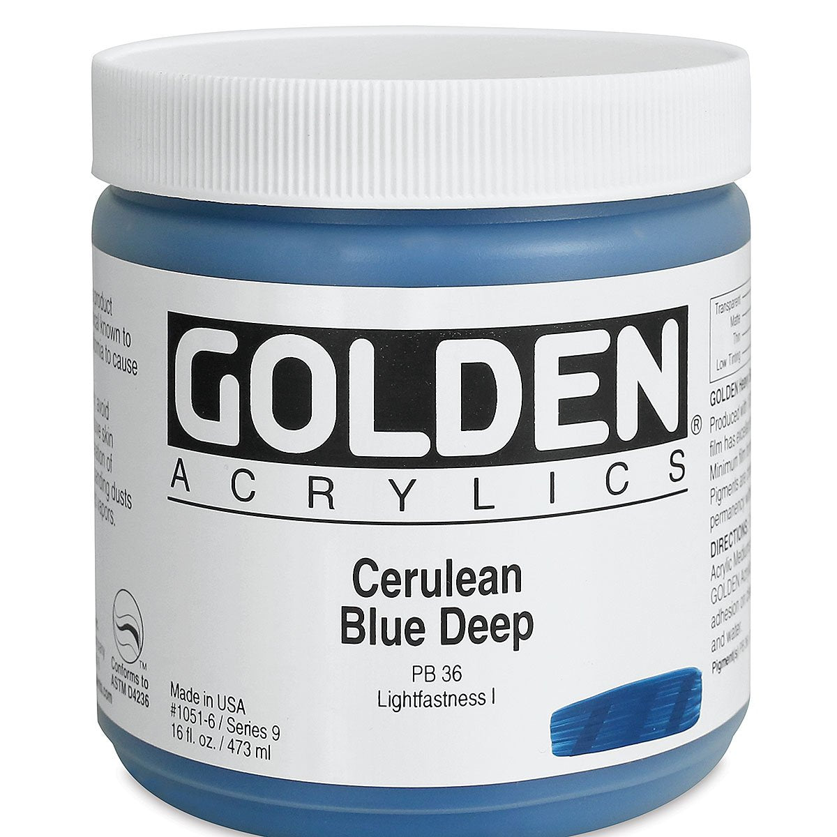 Golden Heavy Body Artist Acrylics Series 9 16oz Cerulean Blue Deep