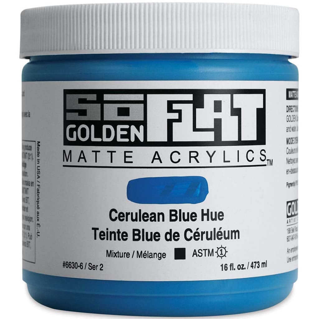 Golden SoFlat Matte Acrylic Paint 16oz Cerulean Blue Hue