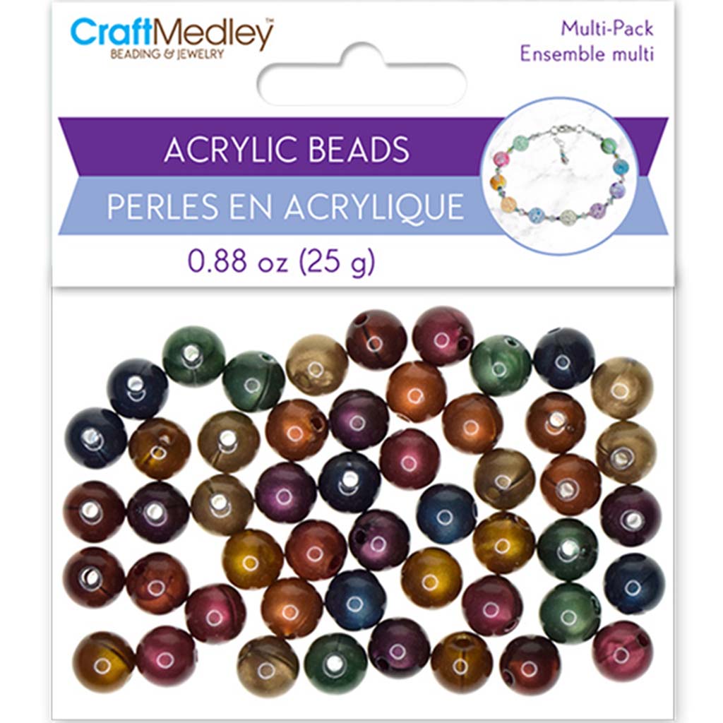 Acrylic Beads Multi-Packs 25g 10mm Round Gloss Metallic