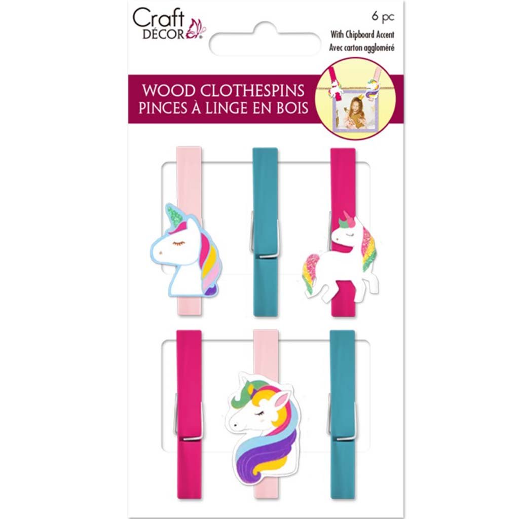 Wood Deco Clothespins Themed Unicorn