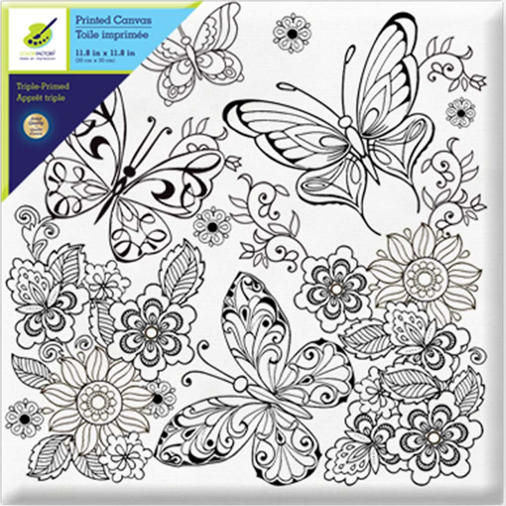 Printed Canvas Primed Back-Stapled 12in x 12in Butterfly Garden