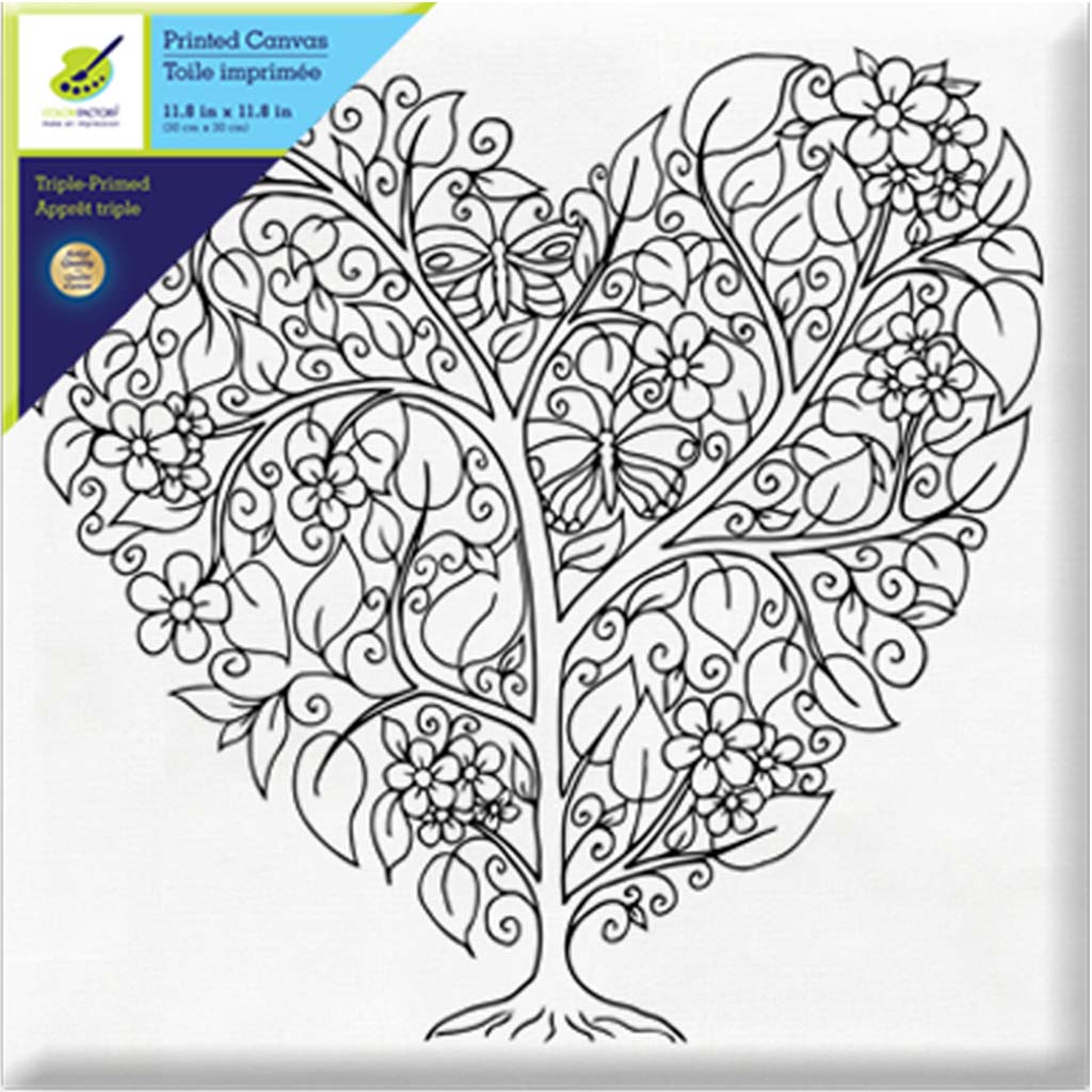 Printed Canvas Primed Back-Stapled 12in x 12in Heart Tree