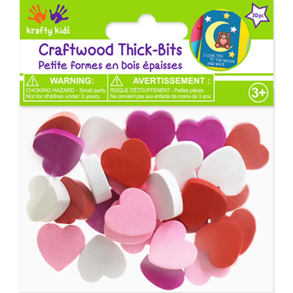 Wooden Thick Bits 30pc 6mm Hearts Multicolor