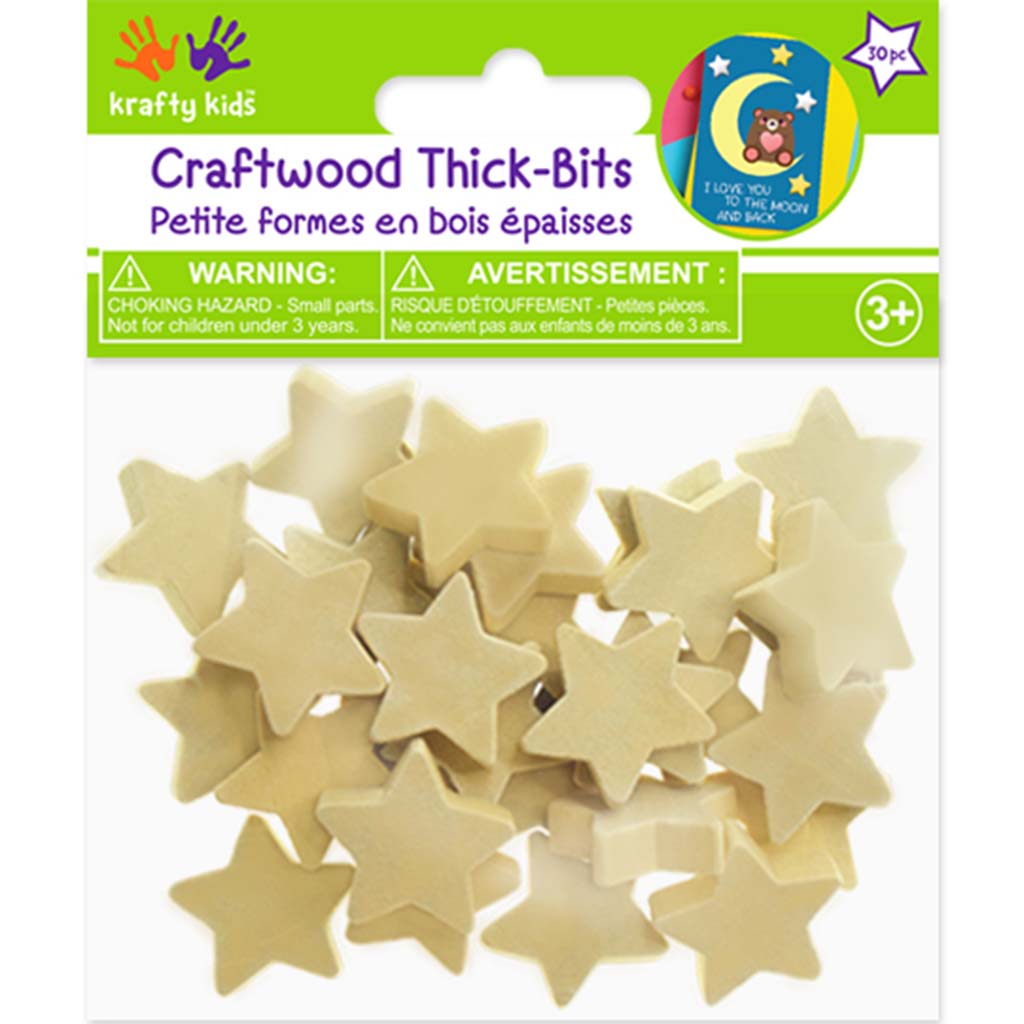 Wooden Thick Bits 30pc 6mm Stars Natural