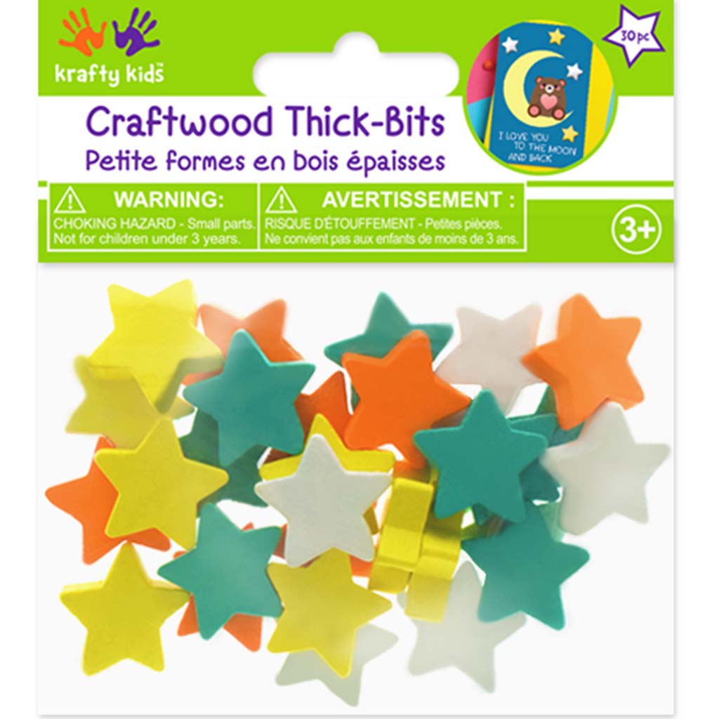 Wooden Thick Bits 30pc 6mm Stars Multicolor