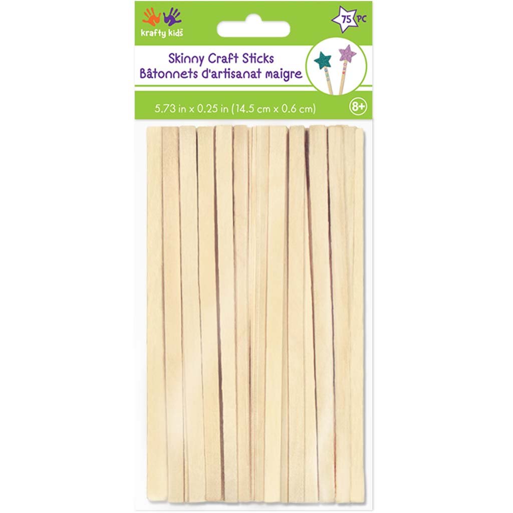 Skinny Craft Sticks Natural 75pcs 2mm x 5.73in x 0.25in