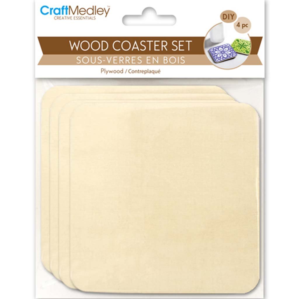 DIY Plywood Coasters 4pc 9.5cm x 5mm Square
