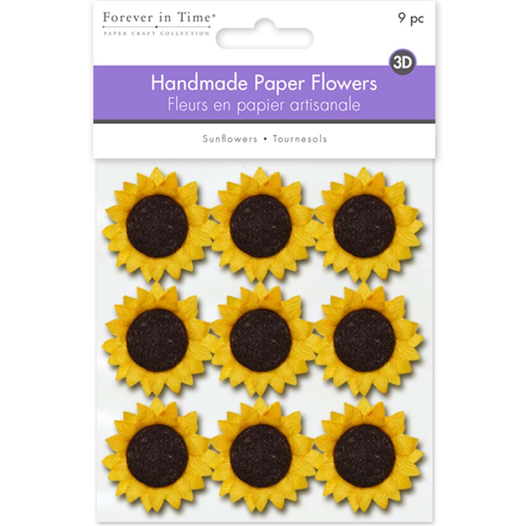 Handmade Paper Sunflowers 9pcs 4cm Yellow