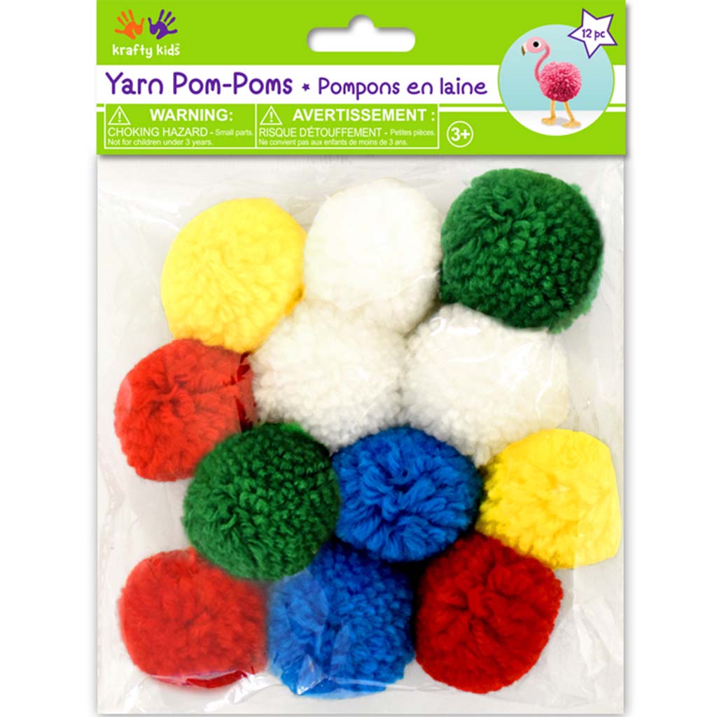 Yarn Poms 12pc 1.5in Primary