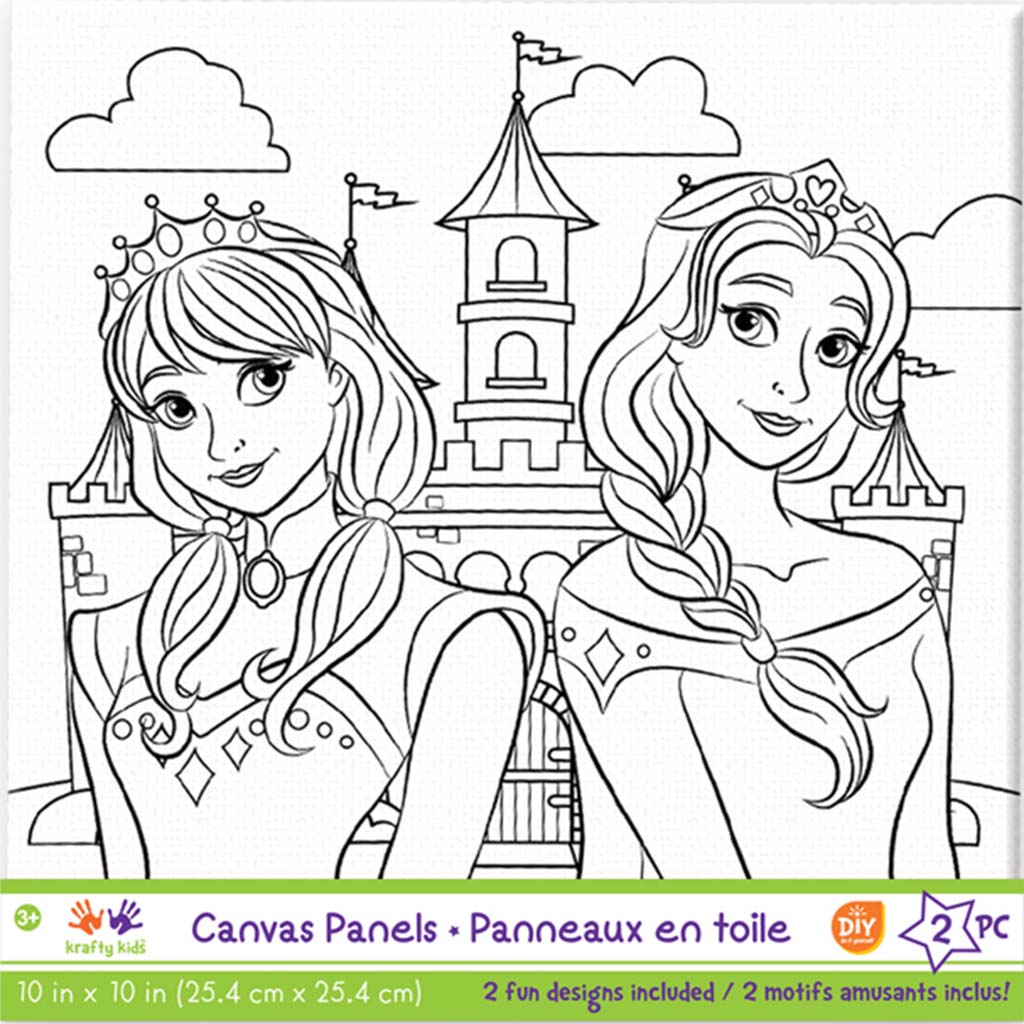 DIY Canvas Panels 2pc Assorted Designs 10in x 10in Princess Tale