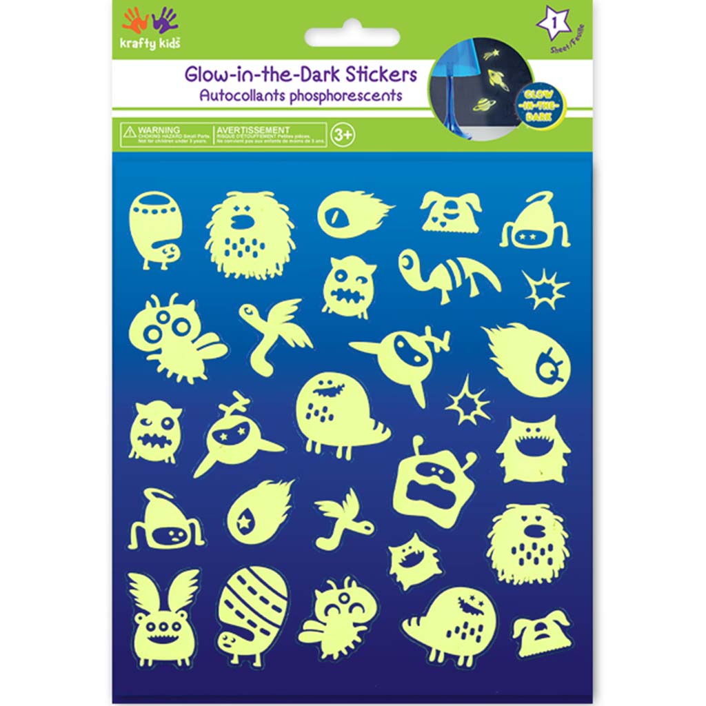 Glow-In-The-Dark Stickers 15cm x 17cm Monster