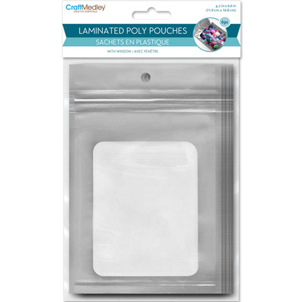 Laminated Poly Pouches 4.7in x 6.7in 6pc with Window Silver